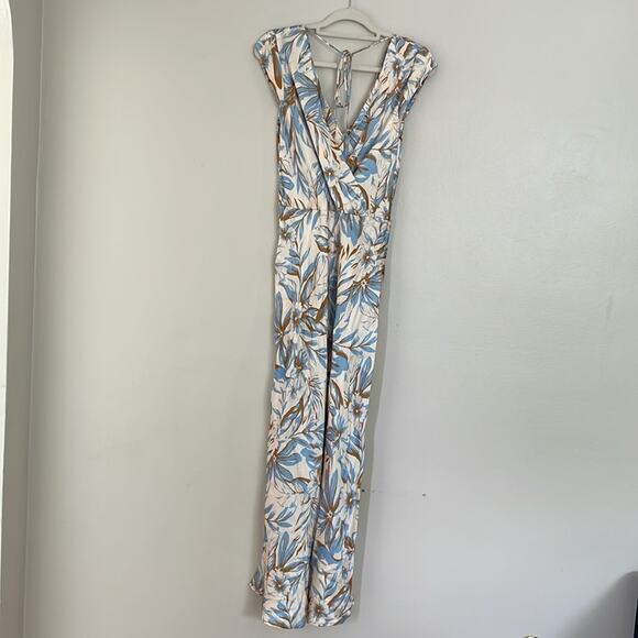 Bec Bridge Stella Maxi Dress Satin V Neck Open Back Beige Blue Floral Print 6 US - Picture 4 of 16